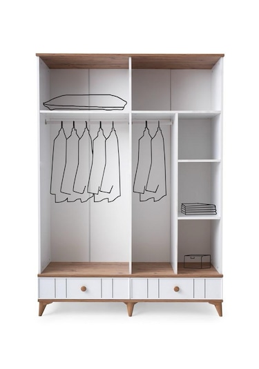 Beenal Sıla 4 Kapaklı Gardırop Çekmeceli Dolap 153cm. Beyaz-a.çam