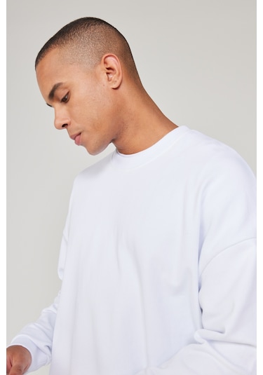 AC&Co / Altınyıldız Classics Erkek Beyaz Standart Fit Normal Kesim İçi Polarlı Bisiklet Yaka Sweatshirt Beyaz