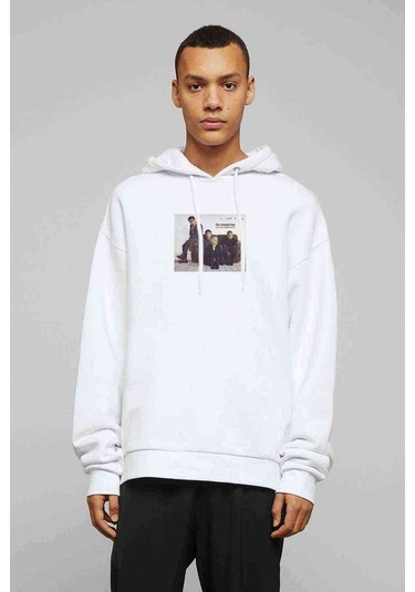 The Cranberries Baskılı Beyaz Erkek Örme Kapşonlu Sweatshirt