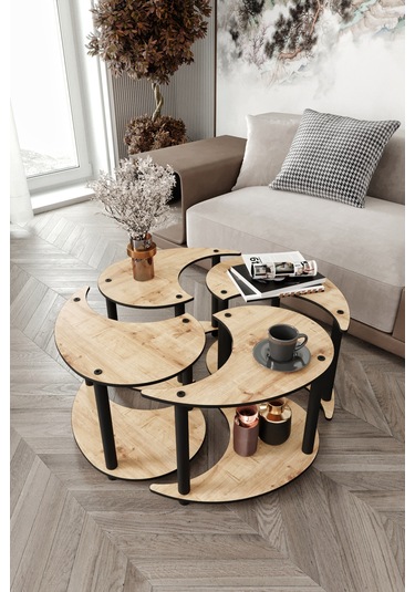Yin Yang Unıty Serenıty Orta Sehpa 4 Lü Meşe 70 Cm Meşe