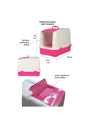 Pribor Kedi Başlangıç Seti Kapalı Tuvaletli Lüx 20 Parça Pembe-fuşya