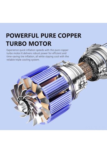 Wezone Kablosuz Dijital Gösterge Li-poly Bataryalı Araç Lastiği Hızlı Şişirici - 4 Modlu, Otomatik Durma, 25l/dak, Siyah