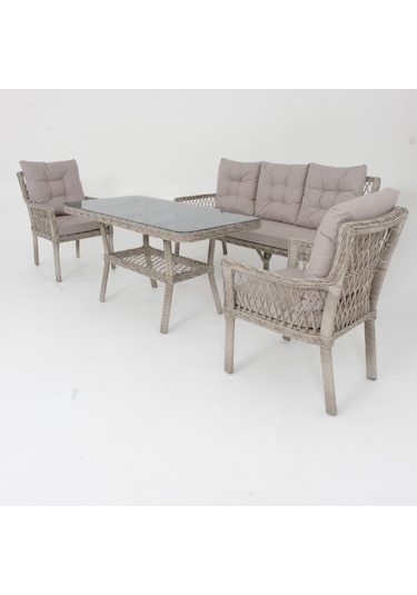 Fusion Üçlü Rattan Bahçe Oturma Grubu Rehome Gri