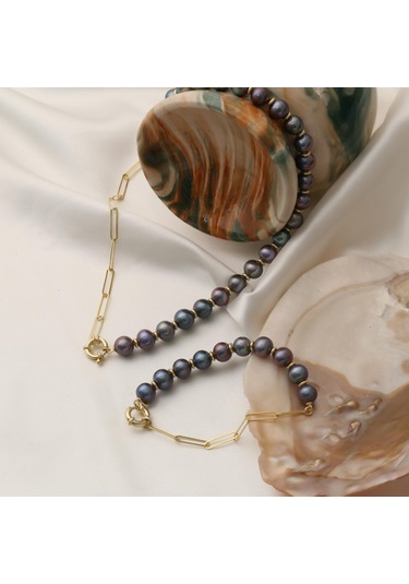 925 Ayar Gümüş Siyah İnci Set-9.00mm