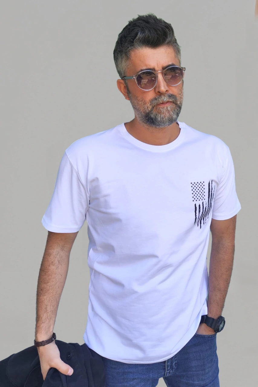 Erkek Desenli-düz Karışık Slim Fit Bisiklet Yaka Pamuk Elastan 4'lü Basic Tişört Vk-erkektişört-desendüz-4lü