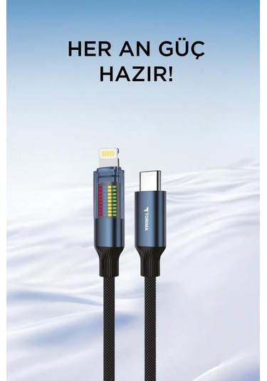 Torima U21 Type-c To Lightning 27 W Led Ekranlı Dayanıklı Örgü Hızlı Şarj Kablosu Siyah