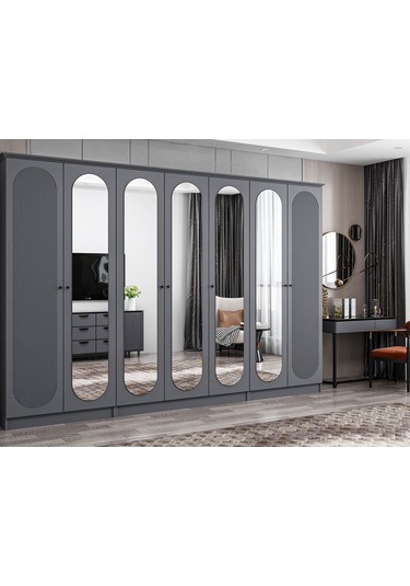 Kale 7 Kapak 5a 2ç Dolap Antrasit - Mebran Defne Ayna Antr 190cm Antrasit