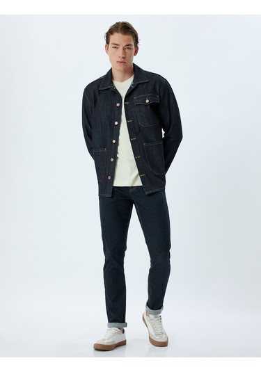 Koton Kot Ceket Gömlek Yaka Cep Detaylı Pamuklu Koyu İndigo 5wam50013ıd Indıgo