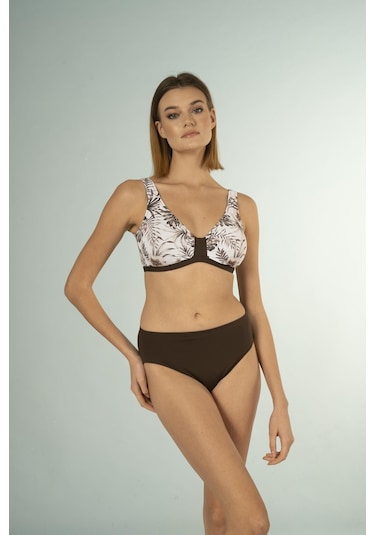 Estiva Desenli Luplu Toparlayıcı Bikini Takımı - Kahverengi