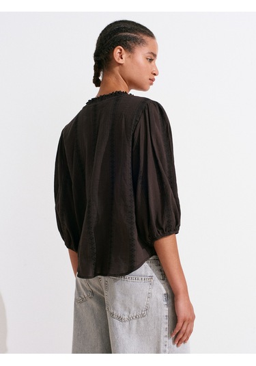 Dilvin 5807 Nervür Detaylı Balon Kol Gömlek-koyu Kahve Koyu Kahve