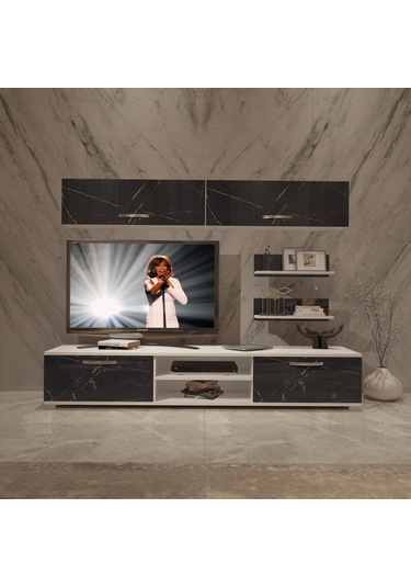 Decoraktiv Eko 5 Mdf Dvd Tv Ünitesi Tv Sehpası Beyaz - Siyah Mermer