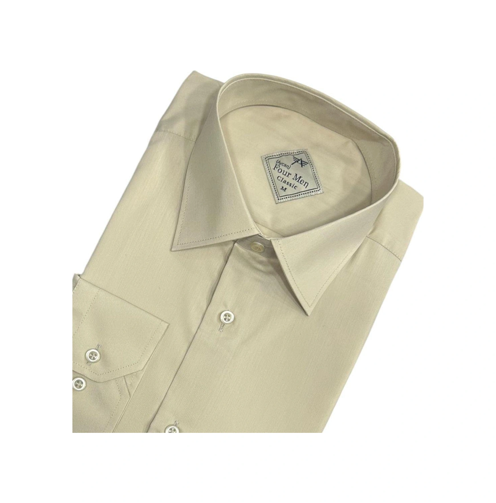 Klasik %100 Cotton Uzun Kollu Terletmeyen Kışlık Flanel Kumaş Krem Gömlek Regular Kalıp -10447 Krem