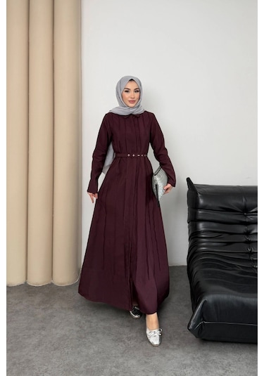 Mihran Butik Quenn Model Coupra Model Kumaş Kemer Detaylı Elbise Bordo