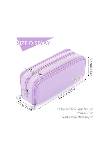 Okul Genç Kız Erkek İçin Büyük Kapasiteli Kalem Kutusu 3 Bölmeli Kese Kalem Çantası-mor