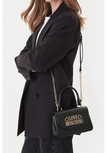 Kadın Capra Altın Renk Logolu Zincir Askılı El Çantası - Siyah Nero