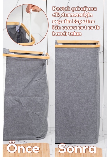 Porsima Mio-103 Bambu 2 Bölmeli Banyo Kirli Çamaşır Sepeti Banyo Düzenleyici Sepet 59x53,5 Cm Renkli