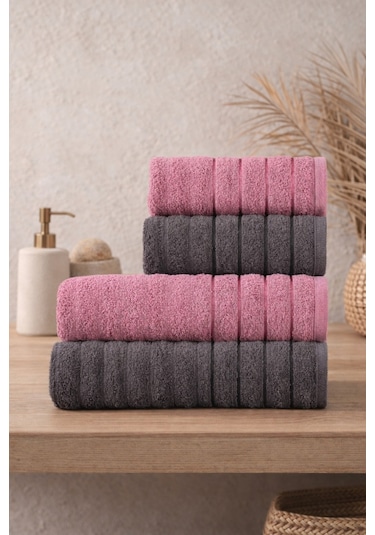 Violeta Model 4'lü Banyo Havlu Seti Mürdüm-Antrasit
