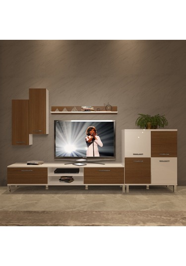 Decoraktiv Eko 6 Mdf Dvd Krom Ayaklı Tv Ünitesi Tv Sehpası Beyaz - Ceviz