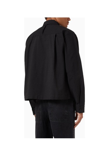 About Blank Seersucker Linen Blend Overshirt Erkek Ceket Siyah