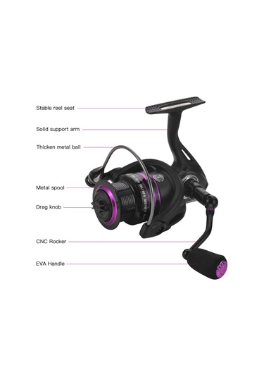 Kosona Black Thunder 1000 Ultralight Metal Kafa Spinning Olta Makinesi - 5+1 Balata, 22lb Sürtünme, Ek Plastik Bobin, Uzun Atışlı