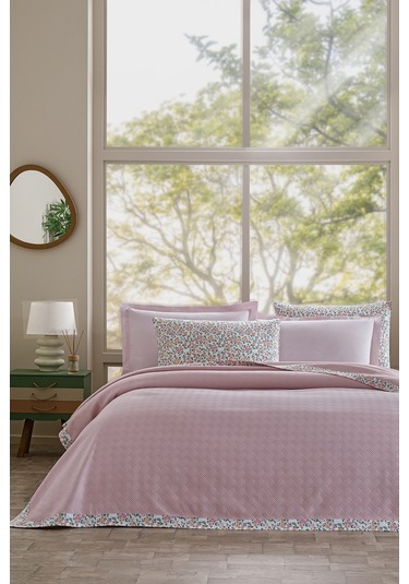 Özdilek Sarmaşık Tek Kişilik Jakar Biyeli Pike Takımı Pudra