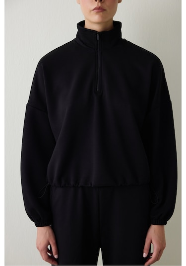 Penti Siyah Silky Feel Dik Yaka Crop Sweatshirt