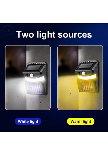 Honeybeeshop Çok Fonksiyonlu Güneş Enerjili Duvar Lambası Beyaz Işık Sıcak Işık Mor Işık Sivrisinek Kovucu Açık Bahçe Merdiven