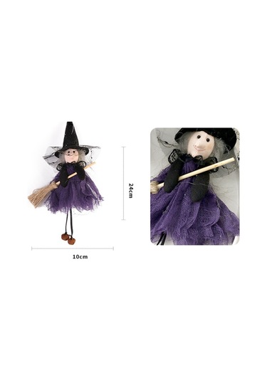 Cadılar Bayramı Süpürge Cadı Bebek Kolye Festivali Parti Sahne Turuncu Yeşil Mor