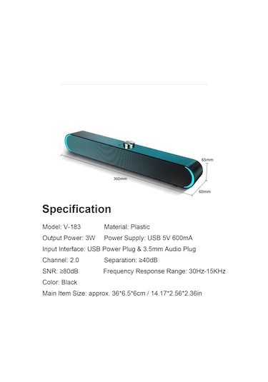 Geeksen V-183 Usb Geri Beslemeli Masaüstü Hoparlör, 3w Çıkış Gücü, 3.5mm Ses Girişi, Siyah Plastik 2.0 Kanal Ev Ses Sistemi