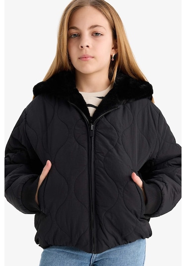 Defacto Kız Çocuk Çift Taraflı Kapüşonlu Mont C5493a825aubk27 Siyah