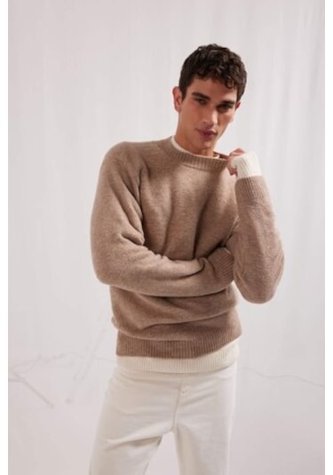 Defacto Relax Fit Bisiklet Yaka Triko Kazak E8390ax24cwbg300 Bej