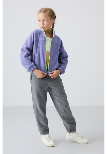 Tommy Life Eflatun Kalın Yumuşak Dokulu Standart Fit Nakışlı Polar Kız Çocuk Sweatshirt - 75157 Eflatun