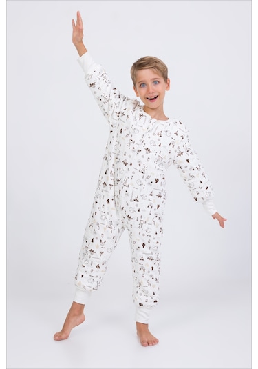 Kız Erkek Çocuk Kalın Elyaf Dolgulu Premium Kalite 2.5 Tog Desenli Uyku Tulumu Koyu Ekru