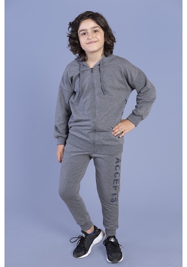 Toontoy Erkek Çocuk Kapüşonlu Baskılı Eşofman Takımı Petrol Mavi