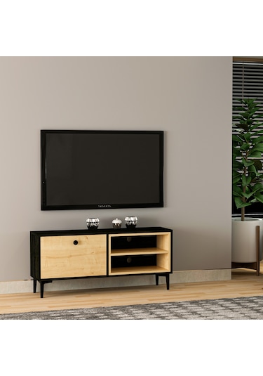 Selis T004 Modern TV Sehpası – Ahşap Siyah/Safir Meşe - 120 CM