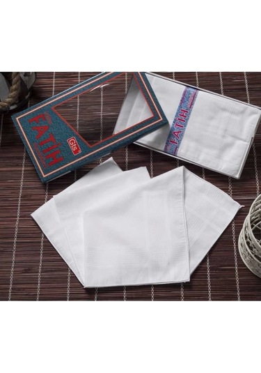 Fatih Kutulu 40x40 Cm 12 Adet Kumaş Mendil Beyaz Çok Renkli