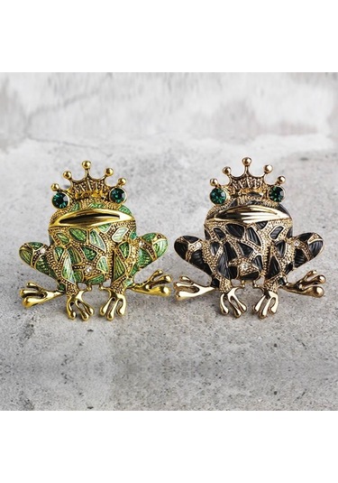Blucome Canlı Kurbağa Taç Broş Kadın Erkek Çocuklar Emaye Sapo Broş Elbise Dekorasyon Kristaller Broş Başörtüsü Eşarp Aksesuarları Siyah