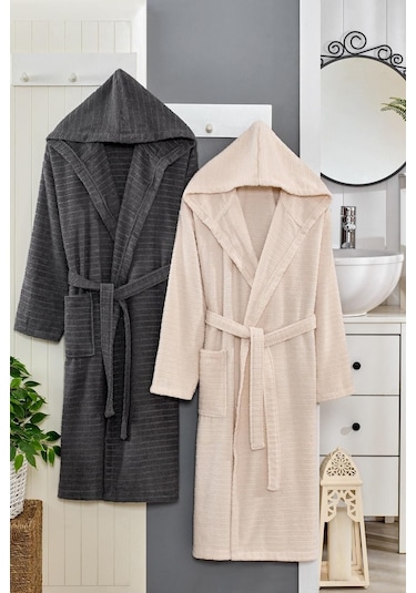 Doğa Serisi Aile Bornoz Seti 2li Set Antrasit-bej Antrasit - Bej