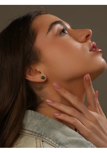 Serebranyj Dom Doğal Malakitli Gümüş Küpeler 181125259 Altın