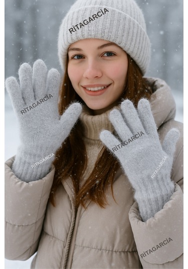 Peluş Uzun Eldiven Gri2