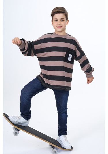 Toontoy Erkek Çocuk Çizgili Sweatshirt Acı Kahve