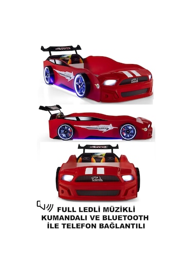 Kırmızı Arabalı Yatak Sport Mst Full Ledli Kumandalı Ve Müzikli 90x190 Cm