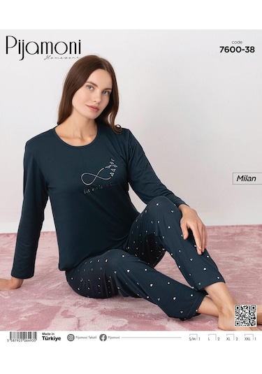 Pijamoni Kadın Milan Bisiklet Yaka Uzun Kol İnce Pijama Takımı 7600/38 - 1 Adet Koyu Yeşil Pijamoni Kadın Milan Bisiklet Yaka Uzun Kol İnce Pijama Takımı 7600/38 - 1 Adet Koyu Yeşil