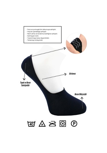 Bambu Erkek Babet Lacivert Çorap Dikişsiz Görünmez Kaydırmaz Topuk Silikonlu 6'lı Paket Lacivert