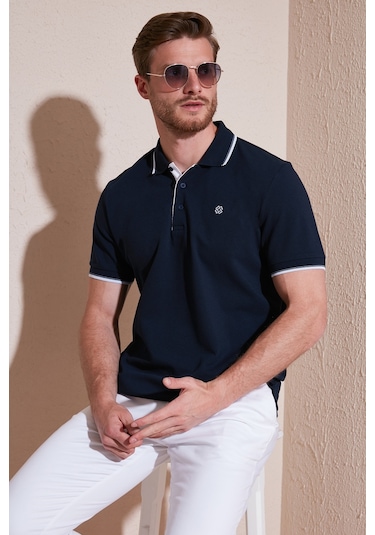 Buratti % 100 Pamuk Düğmeli Regular Fit Erkek Polo Yaka T Shirt 5902118 Lacivert
