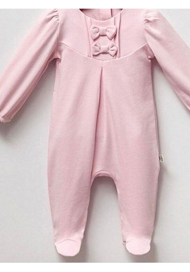 Kız Bebek Şapkalı Fiyonklu Tulum-15128 Pudra