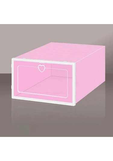 Pembe 2 Adet Ayakkabı Kutusu Kalp Çekme Halkası İle Kolay Montaj Plastik Çekmece Tipi Ayakkabı Kutusu Ev Depolama Pembe