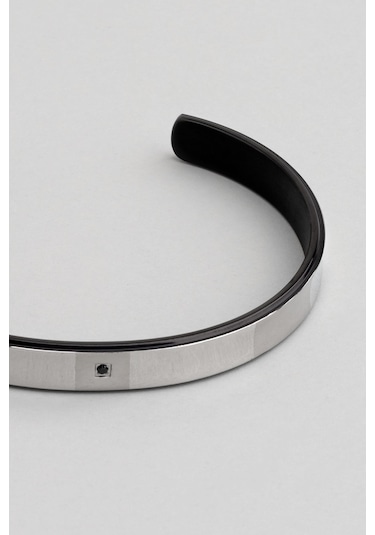 So Chic Siyah Taş Detaylı Çelik Erkek Kelepçe Bileklik Çelik