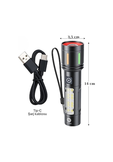 Gold Police Gp-212 Şarjlı Metal El Feneri 1000 Lümen Polis Feneri Çakarlı Çok Renkli