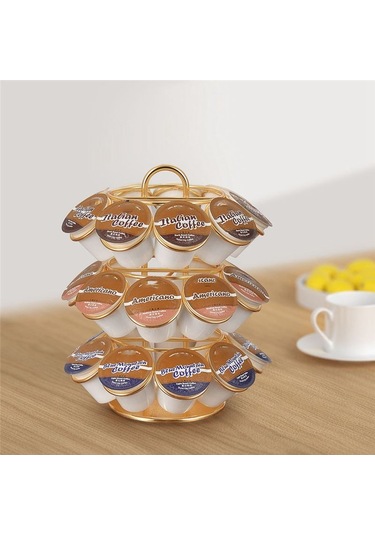 Xurunkeji 27 Kart Pozisyonlu Pod Karusel Tutucu - Keurig Pod İçin 360 Derece Dönebilen Metal Kahve Pod Düzenleyici Altın